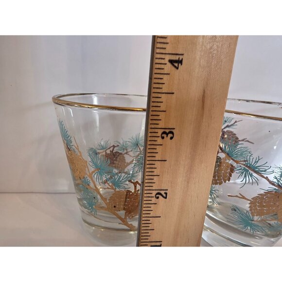 Libbey Set Of 5 Vintage Gold Aqua Pine Cone Glasses MCM - Picture 6 of 7